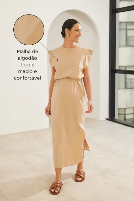 VESTIDO GESTANTE E AMAMENTAÇÃO BÁSICO PERFEITO COTTON PREMIUM BEGE