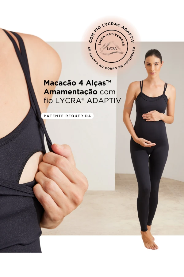 MACACÃO 4 ALÇAS AMAMENTAÇÃO FITNESS COM FIO LYCRA® ADAPTIV PRETO - Imagem 1