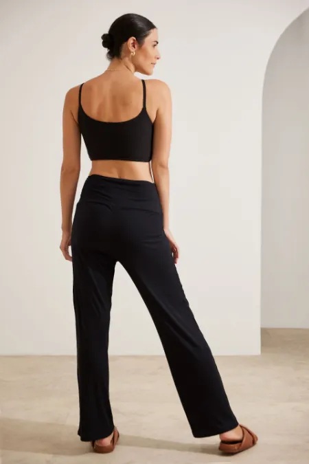 CALÇA GESTANTE RETA CANELADA PRETO