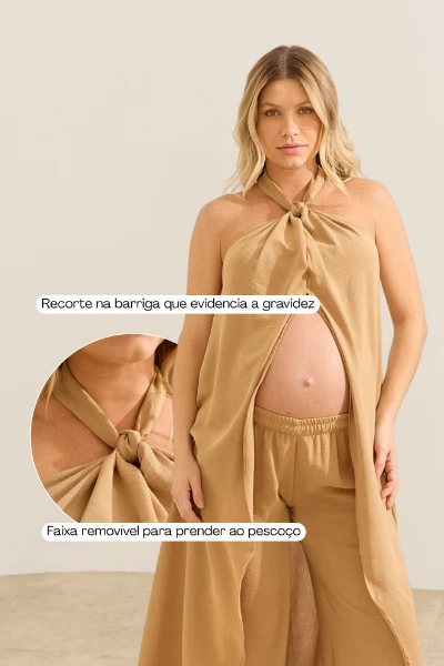 CONJUNTO TÚNICA E CALÇA REGULÁVEL GESTANTE E AMAMENTAÇÃO CAQUI - Imagem 2