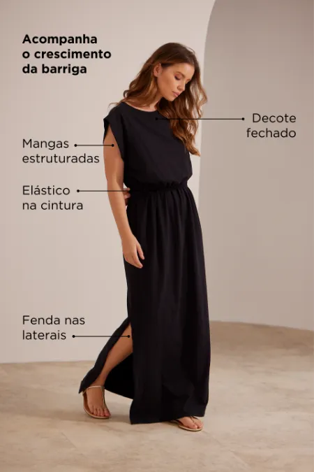 VESTIDO GESTANTE E AMAMENTAÇÃO BÁSICO PERFEITO COTTON PREMIUM PRETO