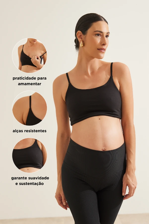 TOP AMAMENTAÇÃO DE ALGODÃO CONFORTO MÁXIMO PRETO - Imagem 2