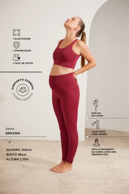 LEGGING FITNESS COM FIO LYCRA® ADAPTIV GESTANTE E PÓS-PARTO VINHO