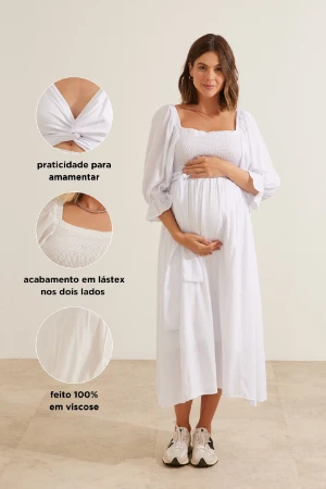 VESTIDO MIL LOOKS DE VISCOSE FRESQUINHA GESTANTE E AMAMENTAÇÃO OFF WHITE - Imagem 2