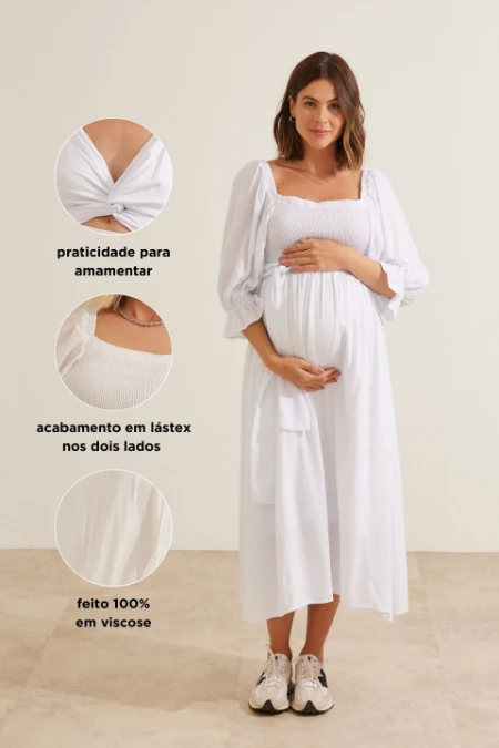 VESTIDO MIL LOOKS DE VISCOSE FRESQUINHA GESTANTE E AMAMENTAÇÃO OFF WHITE