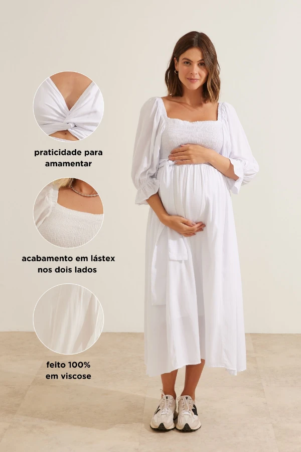VESTIDO MIL LOOKS DE VISCOSE FRESQUINHA GESTANTE E AMAMENTAÇÃO OFF WHITE - Imagem 2