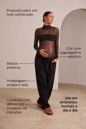 CALÇA GESTANTE E PÓS-PARTO RETA CÓS REGULÁVEL PRETO - Imagem 2