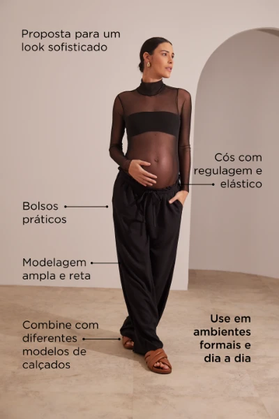 CALÇA GESTANTE E PÓS-PARTO RETA CÓS REGULÁVEL PRETO - Imagem 2