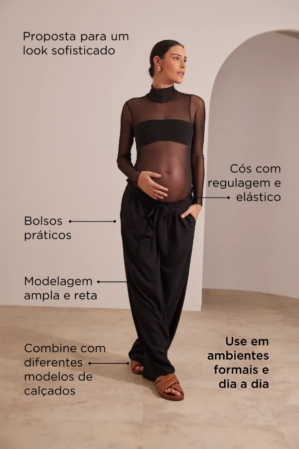 CALÇA GESTANTE E PÓS-PARTO RETA CÓS REGULÁVEL PRETO - Imagem 2
