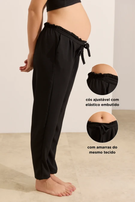 CALÇA CÓS CONFORTÁVEL CENOURA GESTANTE E PÓS-PARTO PRETO