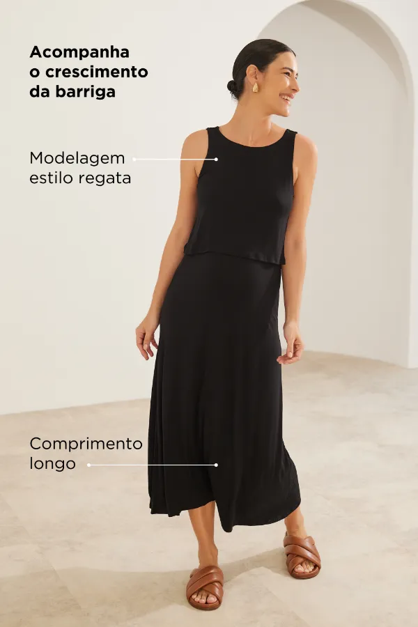 VESTIDO CORINGÃO REGATA PARA AMAMENTAR PRETO - Imagem 2