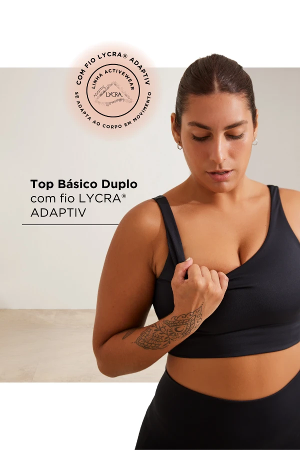 TOP BÁSICO DUPLO COM FIO LYCRA® ADAPTIV PRETO - Imagem 1