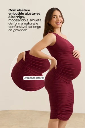 VESTIDO GESTANTE DE TULE UM OMBRO SÓ VINHO - Imagem 2