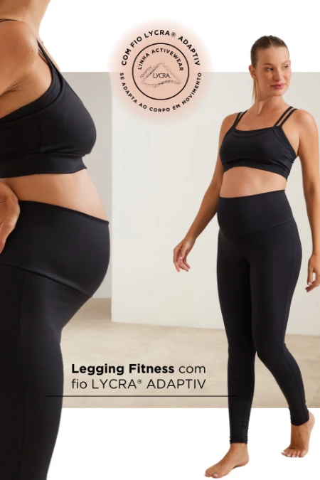 LEGGING FITNESS COM FIO LYCRA® ADAPTIV GESTANTE E PÓS-PARTO PRETO