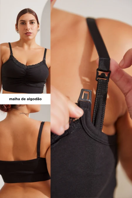TOP ALGODÃO BÁSICO PARA AMAMENTAR  PRETO
