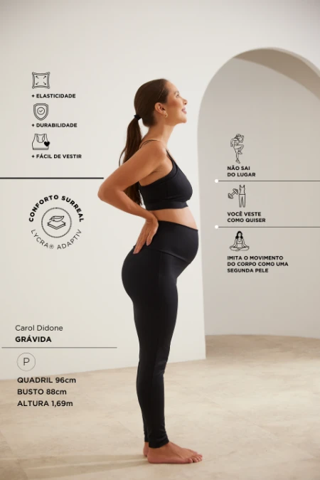 LEGGING FITNESS COM FIO LYCRA® ADAPTIV GESTANTE E PÓS-PARTO PRETO