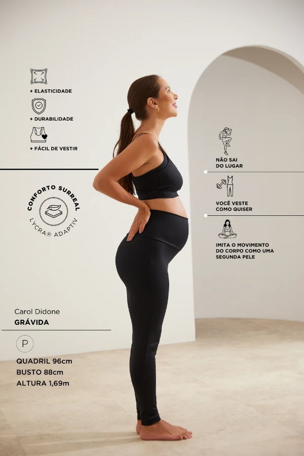 LEGGING FITNESS COM FIO LYCRA® ADAPTIV GESTANTE E PÓS-PARTO PRETO - Imagem 2