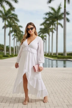 VESTIDO GESTANTE E AMAMENTAÇÃO MIDI TULE SOLTINHO E BABADOS