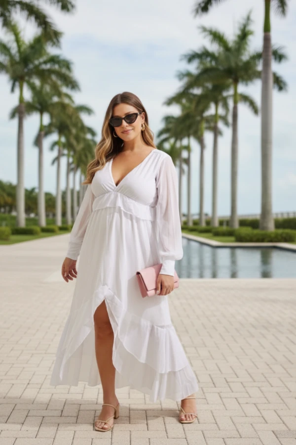 VESTIDO GESTANTE E AMAMENTAÇÃO MIDI TULE SOLTINHO E BABADOS OFF WHITE