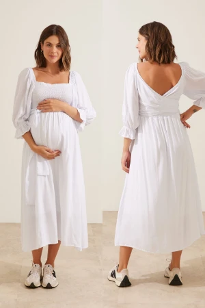 VESTIDO MIL LOOKS DE VISCOSE FRESQUINHA GESTANTE E AMAMENTAÇÃO OFF WHITE - Imagem 1