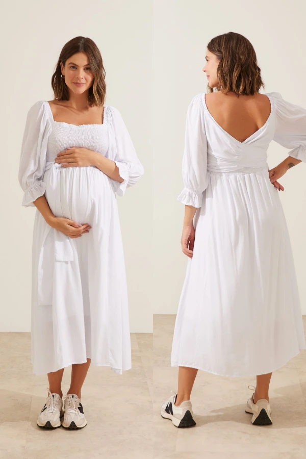 VESTIDO MIL LOOKS DE VISCOSE FRESQUINHA GESTANTE E AMAMENTAÇÃO OFF WHITE - Imagem 1
