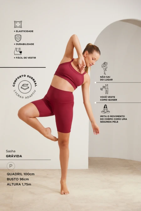 BERMUDA FITNESS COM FIO LYCRA® ADAPTIV GESTANTE E PÓS-PARTO VINHO