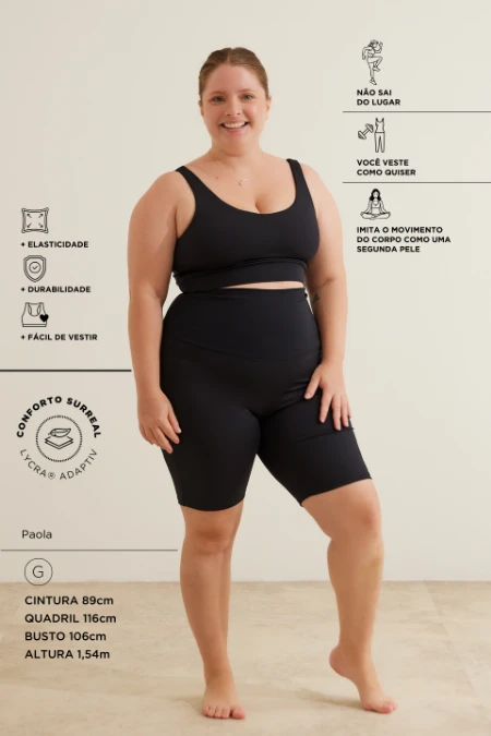 BERMUDA FITNESS COM FIO LYCRA® ADAPTIV GESTANTE E PÓS-PARTO PRETO