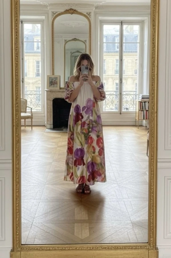 VESTIDO CETIM COREANO ESTAMPADO GESTANTE E AMAMENTAÇÃO FLORES ROSAS - Imagem 1