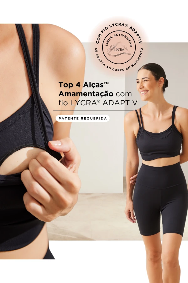 TOP 4 ALÇAS AMAMENTAÇÃO FITNESS COM FIO LYCRA® ADAPTIV PRETO - Imagem 1