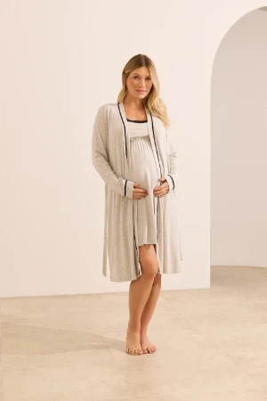 KIT ROBE E CAMISOLA DE AMAMENTAÇÃO COM RENDA E FECHO CLICK MESCLA - Imagem 1