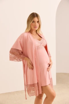 ROBE MATERNIDADE CURTO EM POLIAMIDA COM RENDA