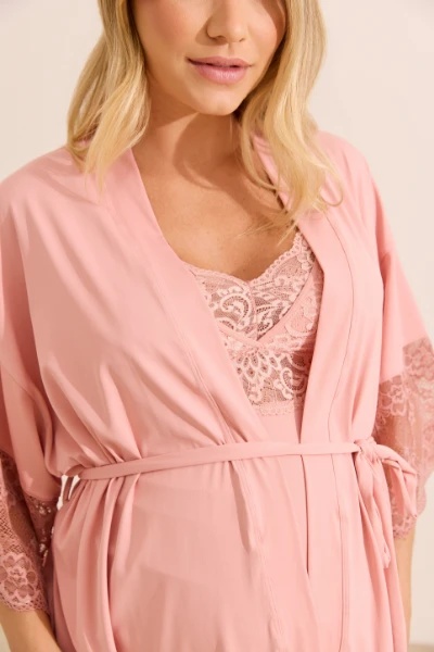 ROBE MATERNIDADE CURTO EM POLIAMIDA COM RENDA ROSE - Imagem 2
