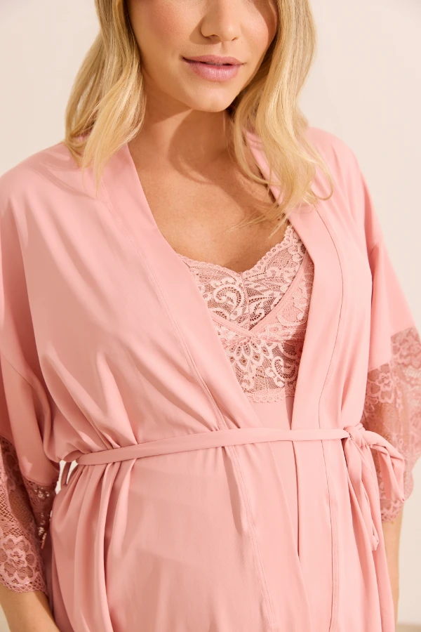 ROBE MATERNIDADE CURTO EM POLIAMIDA COM RENDA ROSE - Imagem 2