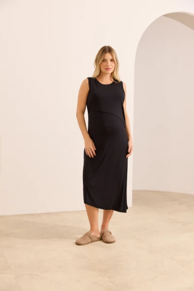 VESTIDO ASSIMÉTRICO AMAMENTAÇÃO E GESTANTE PRETO - Imagem 1