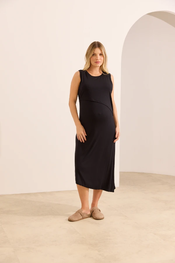 VESTIDO ASSIMÉTRICO AMAMENTAÇÃO E GESTANTE PRETO - Imagem 1