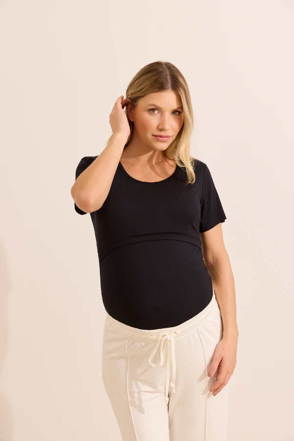 T-SHIRT CONFORTO GESTANTE E AMAMENTAÇÃO  PRETO - Imagem 2