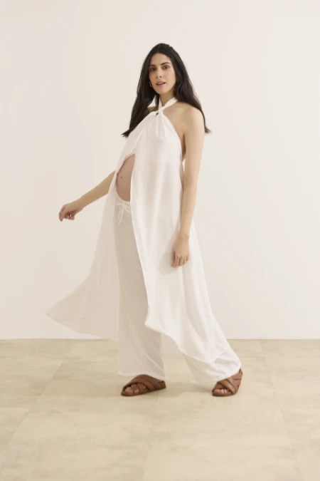 CONJUNTO 3 PEÇAS CALÇA, TÚNICA E TOP BRANCO