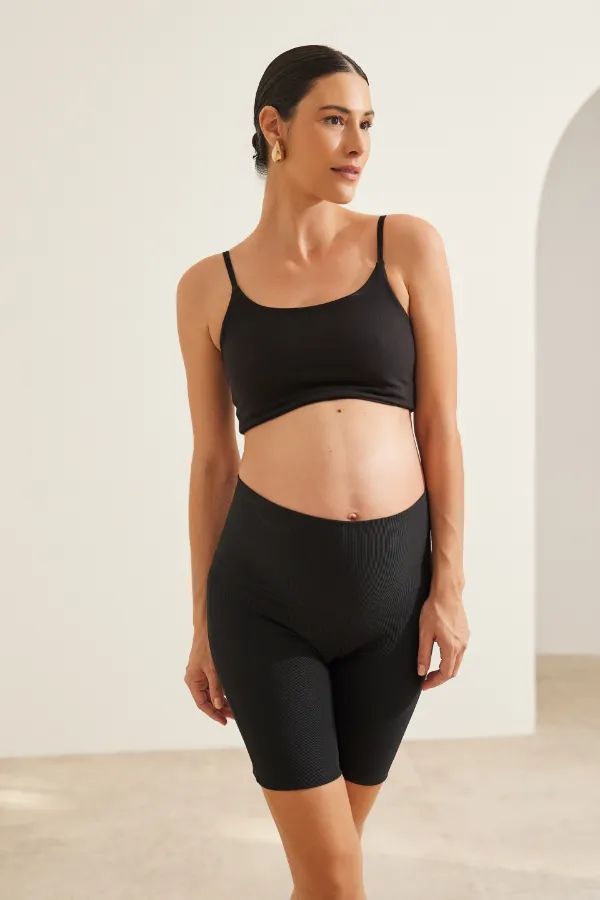 BERMUDA GESTANTE CANELADA PRETO - Imagem 1