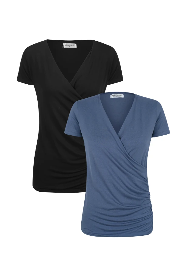 KIT 2 BLUSAS DECOTE CRUZADO COM DRAPEADOS  - Imagem 1