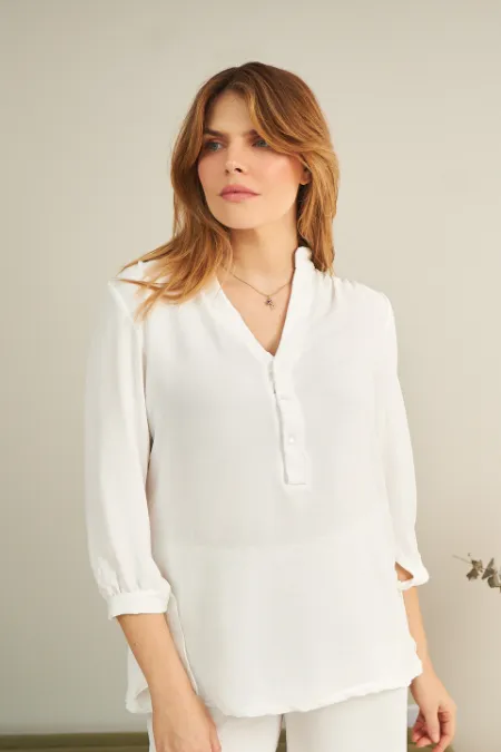 BLUSA GESTANTE E AMAMENTAÇÃO MANGA 3/4 OFF WHITE