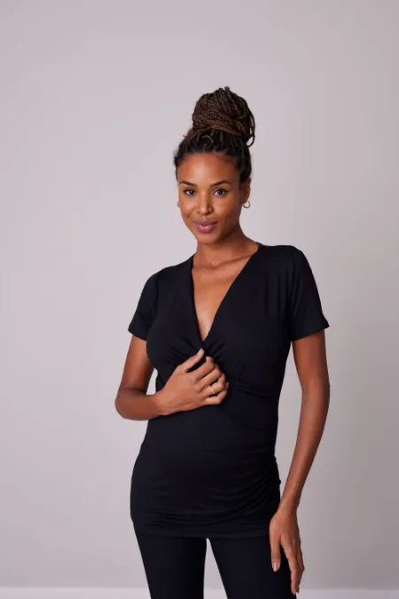 BLUSA DECOTE CRUZADO COM DRAPEADOS  PRETO