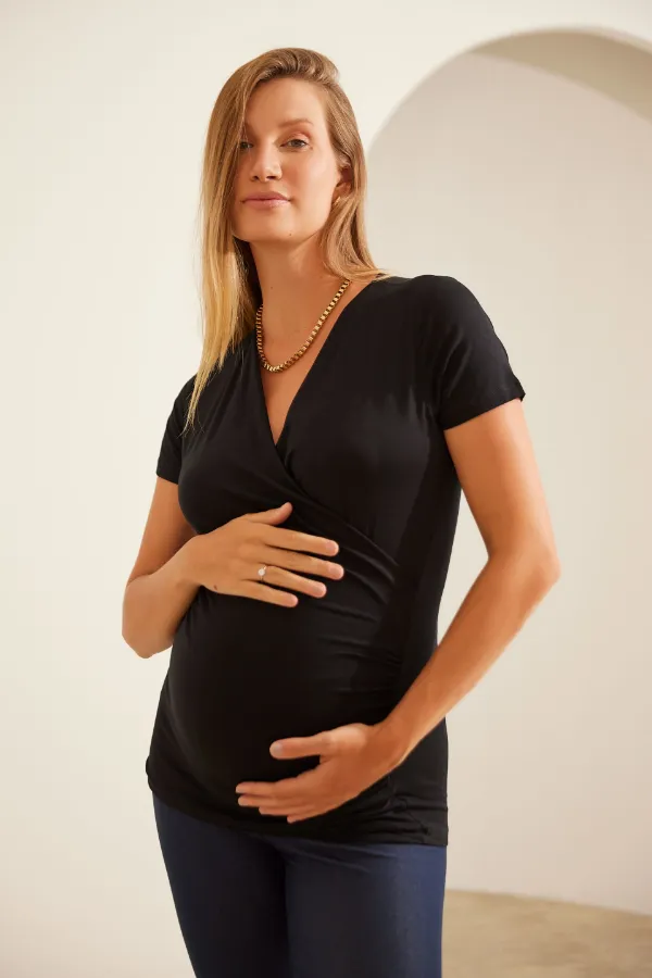 BLUSA DECOTE CRUZADO COM DRAPEADOS  PRETO - Imagem 1