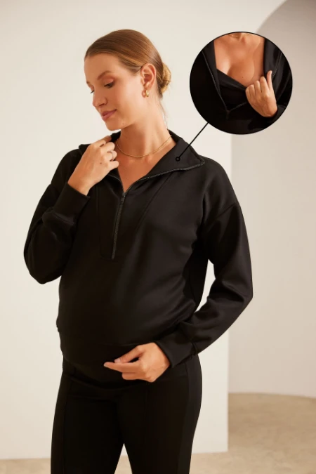 BLUSA MODAL TOUCH ZÍPER AMAMENTAÇÃO PRETO