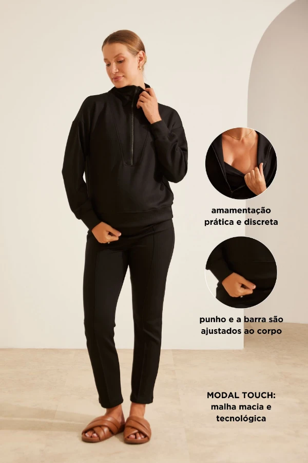BLUSA MODAL TOUCH ZÍPER AMAMENTAÇÃO PRETO - Imagem 2
