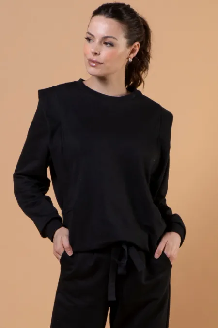 BLUSA DE MOLETOM PARA AMAMENTAR COM ZÍPER E RIBANA  PRETO