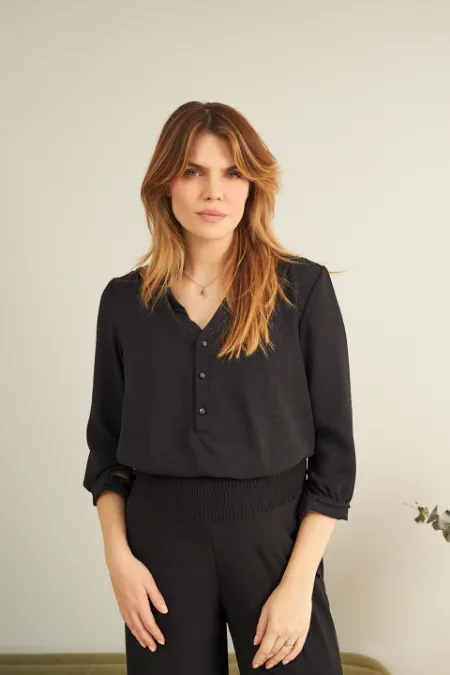 BLUSA GESTANTE E AMAMENTAÇÃO MANGA 3/4 PRETO