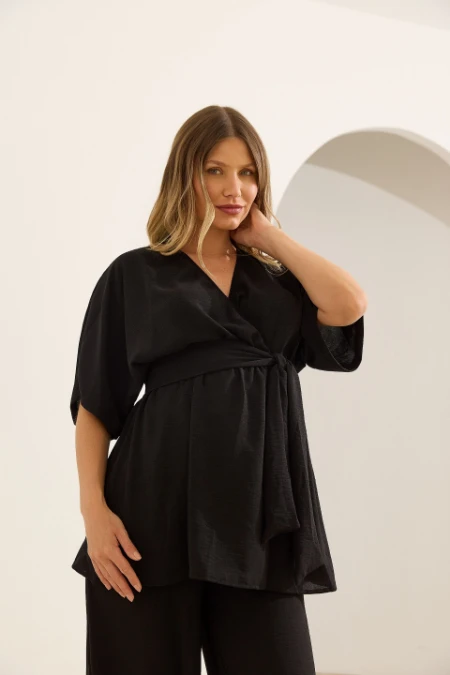 BLUSA TRANSPASSE CHIC GESTANTE E AMAMENTAÇÃO PRETO