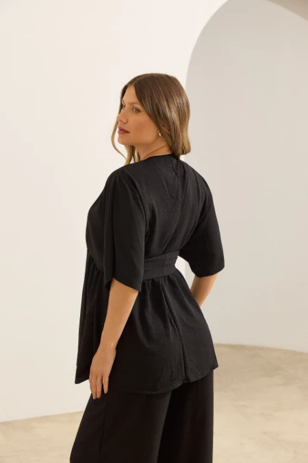 BLUSA TRANSPASSE CHIC GESTANTE E AMAMENTAÇÃO PRETO