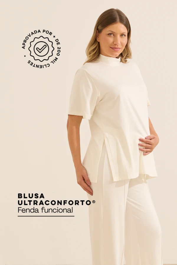 BLUSA ULTRACONFORTO®  ABERTURA LATERAL GESTANTE E AMAMENTAÇÃO OFF WHITE - Imagem 1
