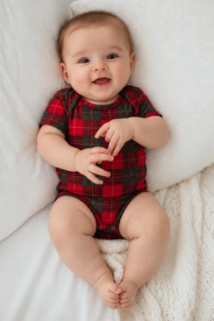 BODY BEBÊ NATAL EM FAMÍLIA XADREZ VERMELHO - Imagem 1